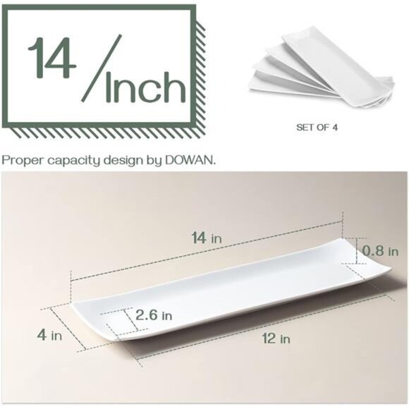 Sushi Plate Set of 4 - Long Rectangle Plates and Cracker Trays for Serving - Picture 6 of 7